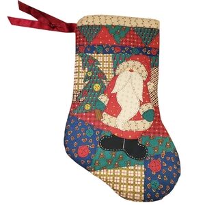 Vintage Cotton Padded Patchwork St Nicholas Santa Christmas Holiday 19" Stocking